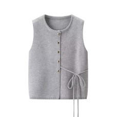 Single breasted lace up knitted vest