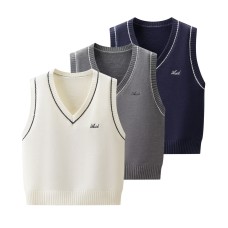 College style V-neck color blocked sleeveless vest