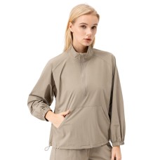 Stand up collar half zipper long sleeved loose top