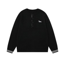 Half button round neck sweater