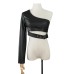 Collarless single shoulder irregular short top Collarless single shoulder irregular short top