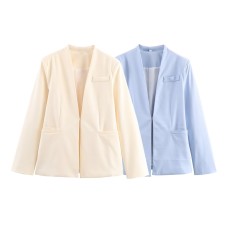 New women's collarless slim fit casual suit jacket