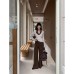 Two-Piece Deep V-Neck Knit Sweater for Women, Patchwork Halter Long Sleeve Sweater