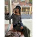 Striped Asymmetrical Shoulder Long Sleeve Top for Women