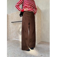 Corduroy Casual Pants for Women, Pleated Design Straight Leg Trousers