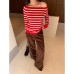Corduroy Casual Pants for Women, Pleated Design Straight Leg Trousers