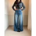 Style Low Waist Denim Pants Women Vintage Casual Wide Leg Long Trousers