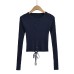 Round neck single breasted long sleeved short strap top