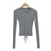 Round neck single breasted long sleeved short strap top
