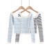 One word neck ultra short striped top