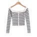 One word neck ultra short striped top