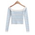 One word neck ultra short striped top