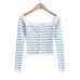 One word neck ultra short striped top