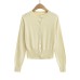 Round neck single breasted long sleeved elastic waistband top for women