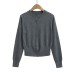 Round neck single breasted long sleeved elastic waistband top for women