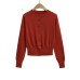 Round neck single breasted long sleeved elastic waistband top for women
