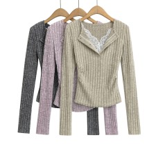 Lace lace V-neck long sleeved top Lace lace V-neck long sleeved top