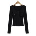 Round neck pocket slim fit long sleeved top