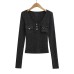 Round neck pocket slim fit long sleeved top