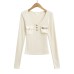 Round neck pocket slim fit long sleeved top