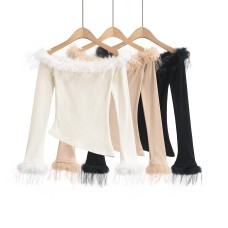 One shoulder slanted hem long sleeved top One shoulder slanted hem long sleeved top
