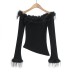 One shoulder slanted hem long sleeved top