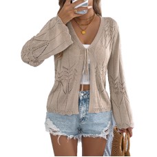 Solid color hollow lace up trumpet sleeve top Solid color hollow lace up trumpet sleeve top