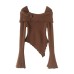 Slim fit flower shoulder long sleeved top