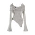 Slim fit flower shoulder long sleeved top