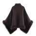 Artificial fur flat needle cloak style jacket