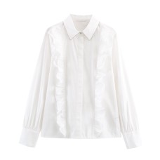 Collar beaded poplin shirt for women's wear