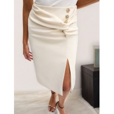 Split button mid length skirt