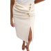 Split button mid length skirt