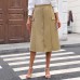 High waisted A-line mid length skirt