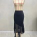 Solid color mesh wrapped hip skirt
