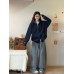 Vintage Embroidered Hooded Cardigan Women's Open Front Sweatshirt Casual Loose Style Outerwear