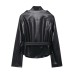Imitation leather jacket+flared pants women's clothing