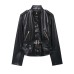 Imitation leather jacket+flared pants women's clothing