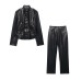 Imitation leather jacket+flared pants women's clothing