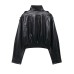 Stand collar faux leather strap jacket for women's wear