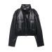 Stand collar faux leather strap jacket for women's wear