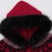 Jacquard fur collar hooded knitted jacket