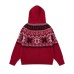 Jacquard fur collar hooded knitted jacket