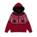 Jacquard fur collar hooded knitted jacket
