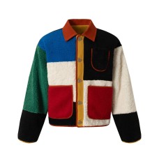 Geometric color block lamb wool cotton coat jacket