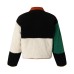 Geometric color block lamb wool cotton coat jacket