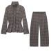 Grid patterned lotus leaf hem jacket+balloon version pants Grid patterned lotus leaf hem jacket+balloon version pants