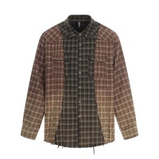 Color blocking checkered patchwork fringed shirt