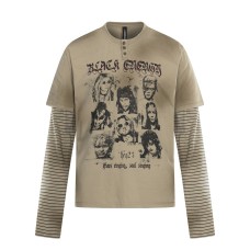 Fake two-piece spliced striped long sleeved shirt