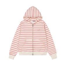 Embroidered Hooded Zip-Up Casual Outwear with Stripe Design